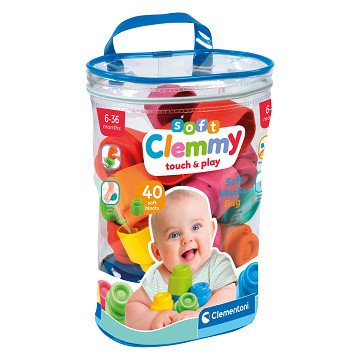 Clementoni Baby Soft Clemmy Bausteine ​​mit Aufbewahrungstasche, 40 Stück.