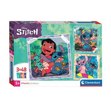Clementoni Puzzle Super Color Square Disney Stitch, 3 x 48 Teile.