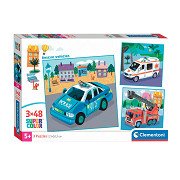 Clementoni Jigsaw Puzzle Super Color Square Emergency Services, 3x48pcs.