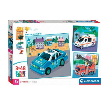 Clementoni Jigsaw Puzzle Super Color Square Emergency Services, 3x48pcs.