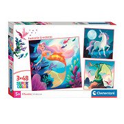 Clementoni Puzzle Super Color Square Fantasy, 3x48 Teile.