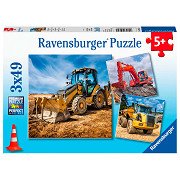 Baumaschinen bei der Arbeit Puzzle, 3x49 Teile.
