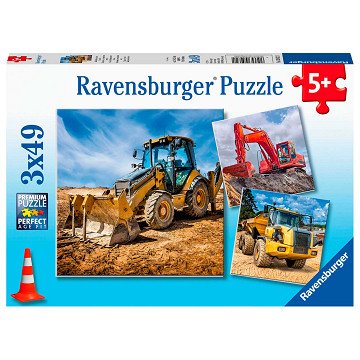 Baumaschinen bei der Arbeit Puzzle, 3x49 Teile.