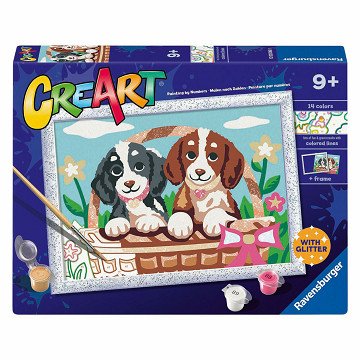 CreArt Malen nach Zahlen – Hunde im Korb
