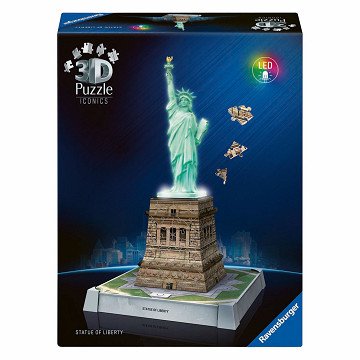 Ravensburger 3D Puzzle Iconics Freiheitsstatue – Mit Licht – 128 Teile.