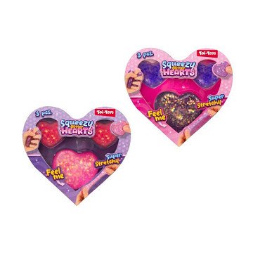 Glitzernde Quetschfiguren Herzen - 3 Stück.