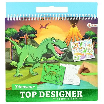 Schetsboek Dino met Stickers en Sjablonen