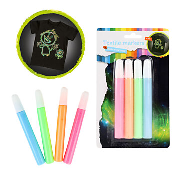 Squeeze Textile Markers Glow in the Dark, 4 pcs.