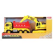 Dump truck with excavator
