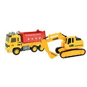 Dump truck with excavator