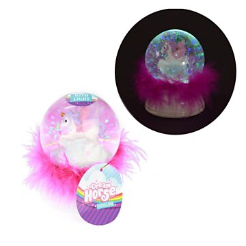 Dream Horse Snow Globe Unicorn with Feathers and Light