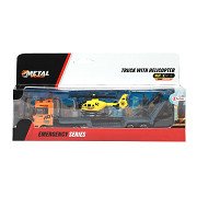 Metal Truck with Trailer and Helicopter
