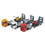 Metal Truck with Trailer and Helicopter