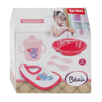 Baby Beau Babypop met Slab en Servies, 5dlg.