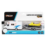 MetalWorld Pull Back Camper mit Anhänger und Schneemobil