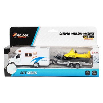 Metal Pull back Camper with Trailer and Snowmobile