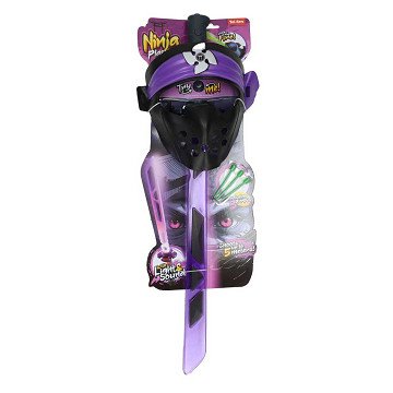 Ninja-Lichtschwert mit Licht und Sound, mit Schussfunktion und Maske, Lila