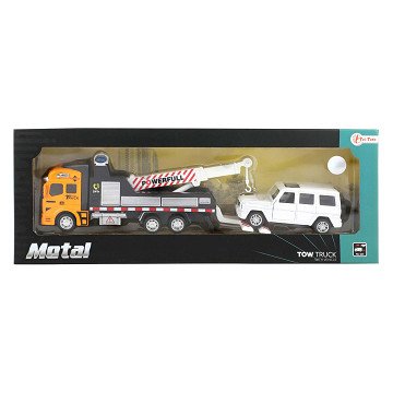 Abschleppwagen mit Auto aus Metall, 2 Stück.