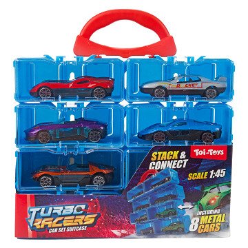 Turbo Racers Opbergkoffer Inclusief 8 Metalen Autos - 1:45