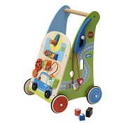 Primi Passi – Lauflernwagen aus Holz mit Aktivitätsgarage