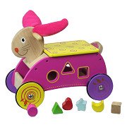 Primi Passi - Houten Vormen- en Loopwagen Konijn Roze