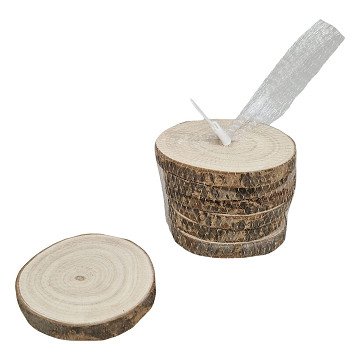 Round Coaster with Bark Paulownia Wood 10cm, 6pcs.