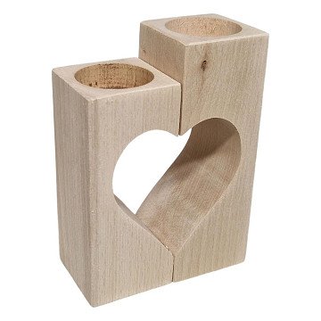 Tea light holder Heart Motif Beechwood, 2 pcs.