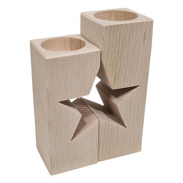 Tealight holder star motif beech wood, 2-piece.