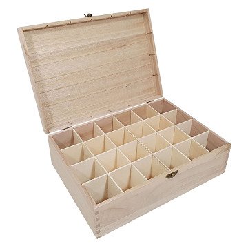 24-Compartment Wooden Box with Lid