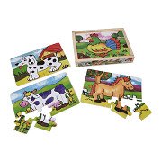 Vier Holzpuzzles in einer Schachtel – 12 Teile