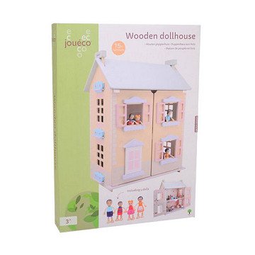 Joueco Wooden Dollhouse - incl. 15 Furniture and 4 Dolls