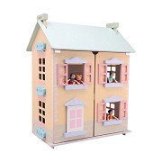Joueco Wooden Dollhouse - incl. 15 Furniture and 4 Dolls