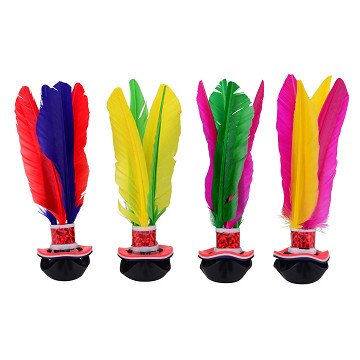 Hand shuttle with color feathers