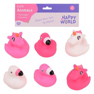 Happy World Flamingo & Einhorn Badefiguren, 6tlg.