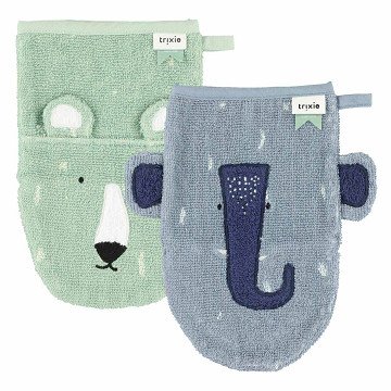 Trixie Washcloths - Mr. Polar Bear and Mrs. Elephant, 2pcs.