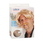 Blonde Perücke mit Schnurrbart