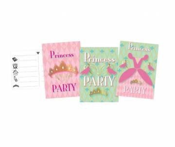 Prinzessinnen-Party-Einladungen, 6 Stück.