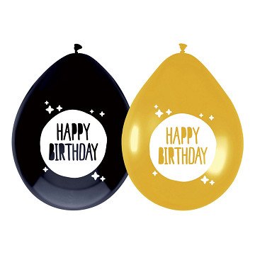 Ballonnen Happy Birthday Goud/Zwart, 6st.