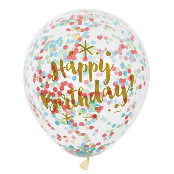 Confetti Balloons Happy Birthday, 6pcs.