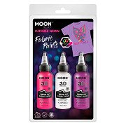 Fabric paint Neon 3x30ml - White, Pink, Purple