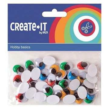 Colored Wiggle Eyes with Eyelashes, 40 pcs.
