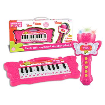 Bontempi Mini Butterfly Keyboard with Karaoke Microphone - Pink