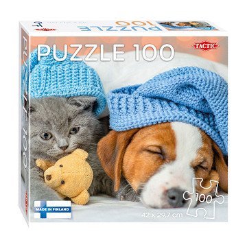 Jigsaw puzzle Cute Kitten and Sleepy Dog, 100pcs.