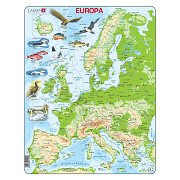 Larsen Puzzlekarte Europa – Geografisch mit Tieren, 87-tlg.