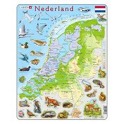 Larsen Puzzle Karte Niederlande - Geografisch mit Tieren, 68 Teile.