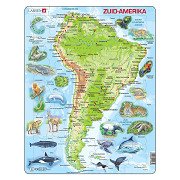 Larsen Puzzlekarte Süd, Amerika geografisch mit Tieren, 65-tlg.