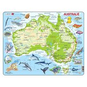 Larsen Puzzlekarte Australien, geografisch mit Tieren, 65-teilig.