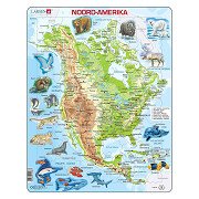 Larsen Puzzlekarte Nordamerika, geografisch mit Tieren, 66-teilig.