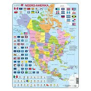 Larsen Puzzlekarte Nordamerika mit Staaten und Flaggen, 70-tlg.