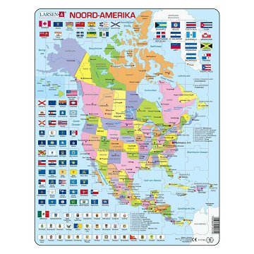 Larsen Puzzlekarte Nordamerika mit Staaten und Flaggen, 70-tlg.